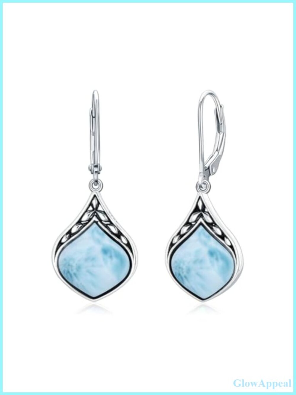 Teardrop Larimar Dangle Earrings 925 Sterling Silver Lever Back Vintage